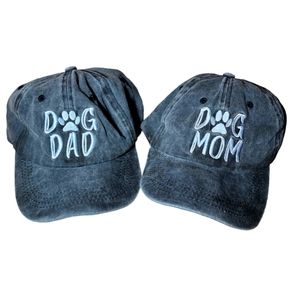Adjustable Grey Dog Mom and Dad Embroidered Popcrew Hat Set